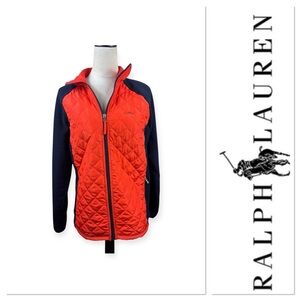 Ralph Lauren orange quilted and blue fleece zip front active size large
